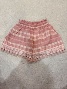 Zimmermann Girls 100% Linen Pink Shorts With Tassel Hem Size 10